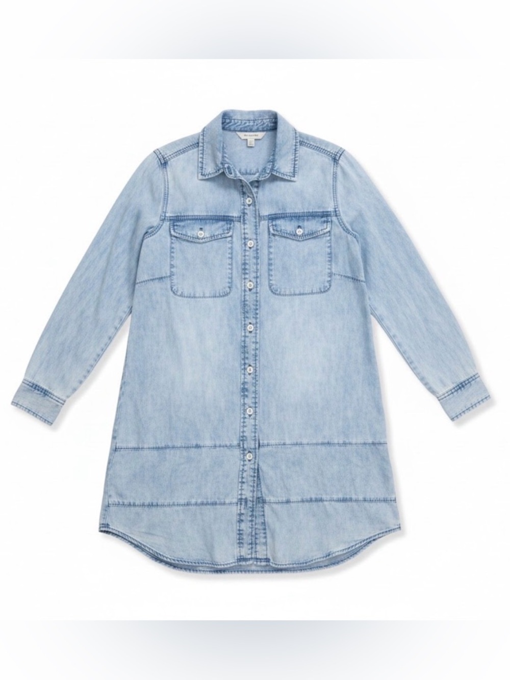 NIC+ZOE Light Blue Denim Blend Extra Long Button-Down Shirt Size XS